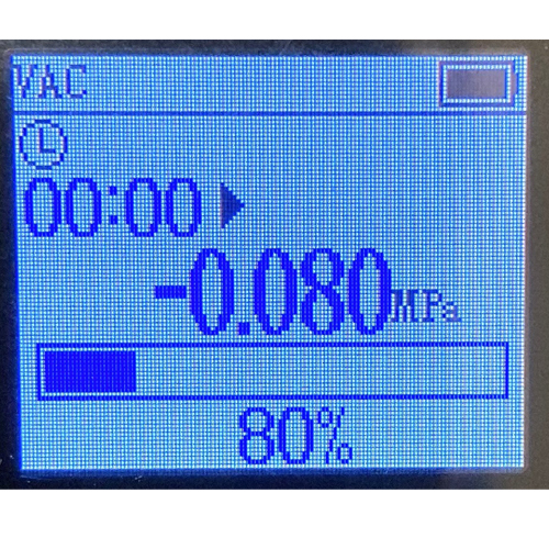 真空引き専用モードはMPaとレベルバー、パーセント表示で真空作業の進捗状況が一目で分かります。