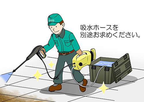 別売の吸水ホースを使用してケースを給水用タンクとして使用可能