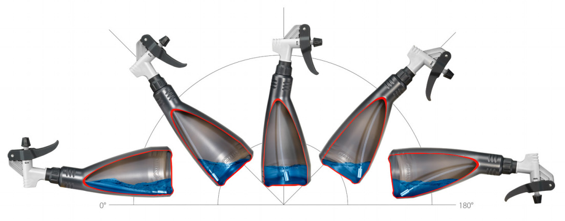 ボトルを水平にしても噴射できます