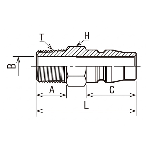 L：45mm　　A：16mm　　C：20mm\nH：23mm　　T：R1/2”　　B：φ12mm
