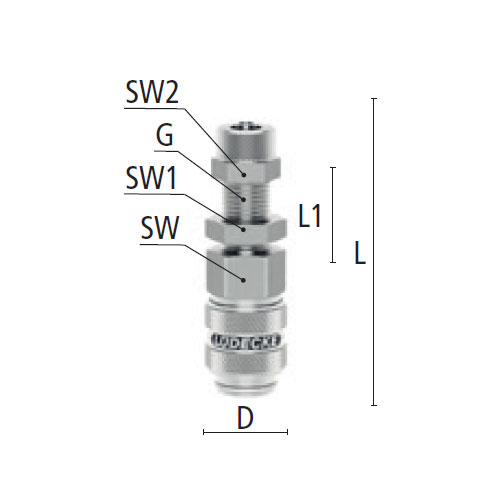 L：54mm　G：M10×1　SW：14mm　SW1：14mm　SW2：12mm　L1：18mm　D：16mm
