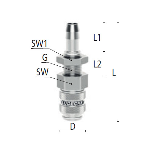 L：59.5mm　G：M12×1　SW：17mm　SW1：17mm　L1：17mm　L2：14mm　D：16mm