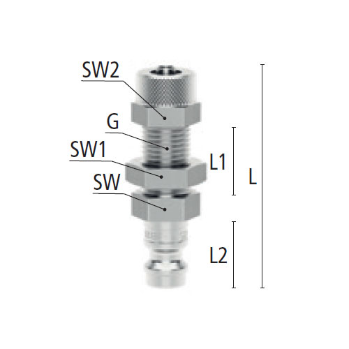 L：44mm　　　L1：18mm　　　L2：14mm\nSW：12mm　　SW1：14mm　　SW2：12mm\nG：M10×1.0