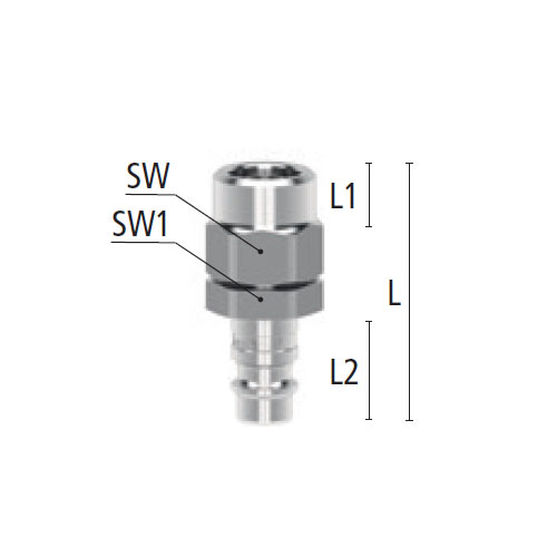 L：44mm　SW：19mm　SW1：19mm　L1：9.5mm　L2：20mm