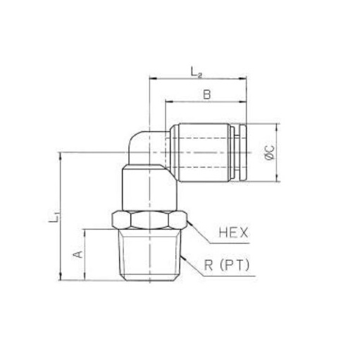 HEX：17mm　L1：32.5mm　L2：27mm\nA：12mm　B：21.5mm　C：17.5mm\nR(PT)：3/8”
