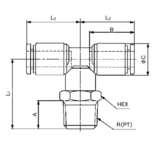 HEX：17mm　L1：29mm　L2：21mm\nA：12mm　B：17.5mm　C：12.5mm\nR(PT)：3/8”