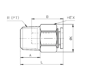 HEX：12mm　K：13.5mm　L：23mm\nA：8mm　B：17.5mm　R(PT)：1/8”