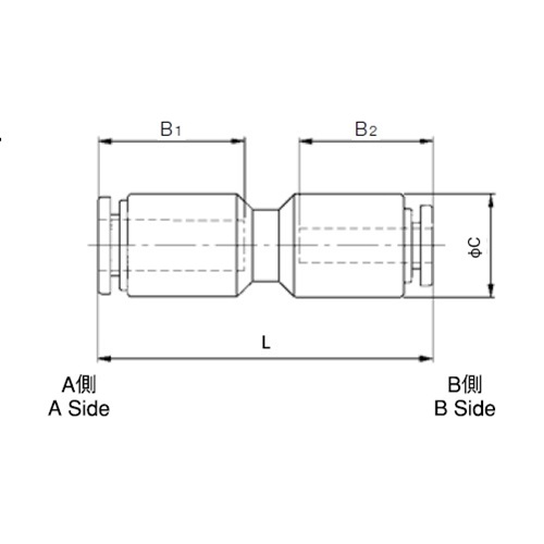 適用チューブ外径　A側：10mm　B側：6mm\nL：45mm　B1：21.5mm\nB2：17.5mm　C：17.5mm