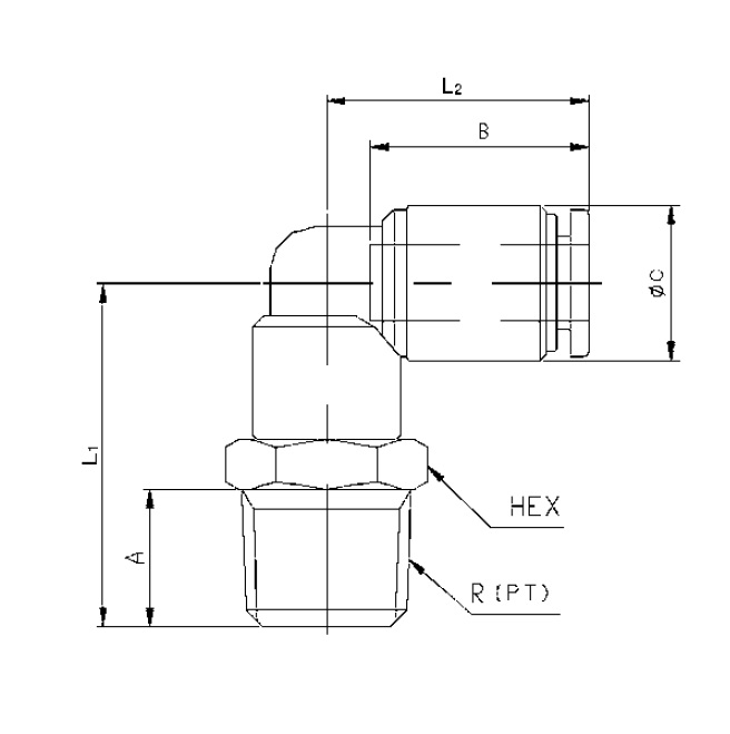 HEX：17mm　L1：32.5mm　L2：27mm\nA：12mm　B：21.5mm　C：17.5mm\nR(PT)：3/8\"