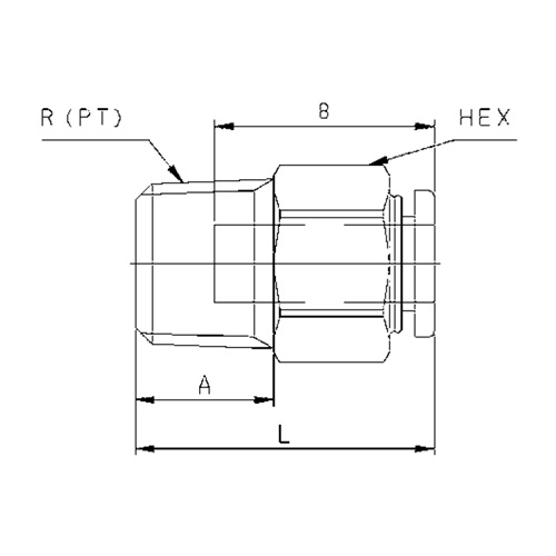 HEX：17mm　L：21.5mm　A：12mm\nB：17.5mm　R(PT)：3/8\"