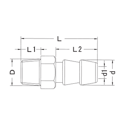 D：R1/4”　　　d：12.5mm　　　d1：7mm\nL：40mm　　　L1：11mm　　　L2：21mm