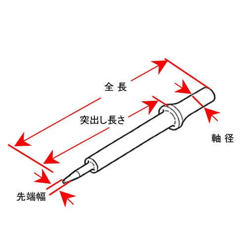 全長：153mm\n突き出し長さ：109mm\n軸径：10.2mm\n先端幅：1mm（太い部分：6mm）