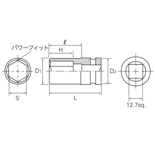 S：27mm、D1：38㎜、D2：29㎜、\nH：25㎜、L：75㎜、l：57mm