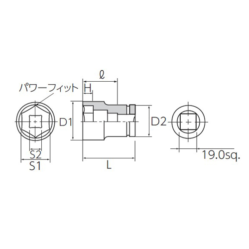 サイズ（mm）\nS1：32、S2：17、D1：46.5、D2：50、H：12、L：76、l：51