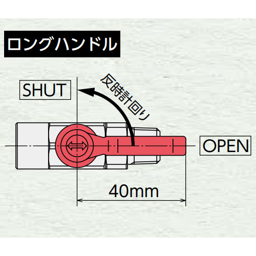 握りやすく開閉操作がラクにできるロングハンドル\n※出荷時のハンドル閉方向は反時計回りです