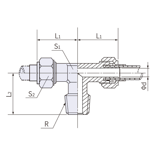 R：1/8\"　　d：φ5mm\nL1：23.5mm　　L2：22mm\nS1：12mm　　S2：14mm