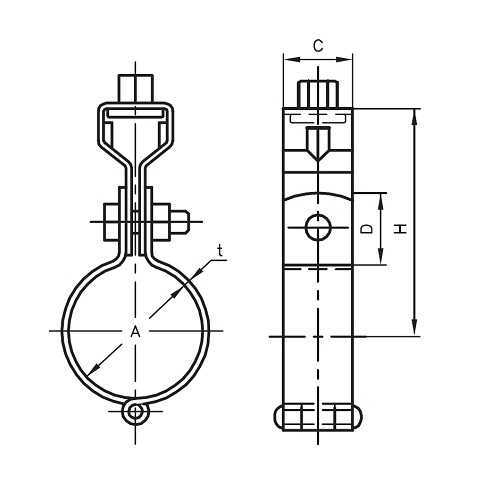 A：140mm、t：3.2mm、C：25mm、D：26mm、H：124mm