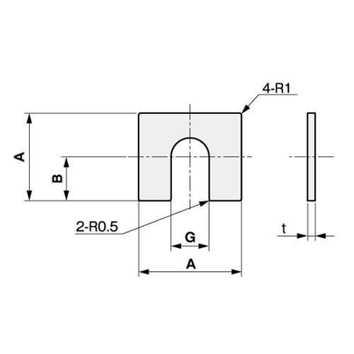 A：68mm　　G：16mm\nB：34mm　　t：1.0mm