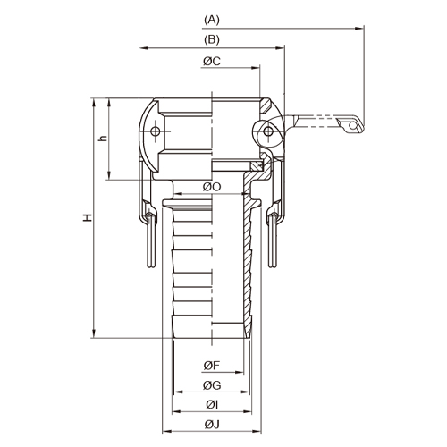 A：139mm　　B：61mm　　　C：φ37mm\nF：φ20mm　　G：φ25mm　　I：φ27mm\nJ：φ32mm　　O：φ25mm　　h：39mm　　H：108mm