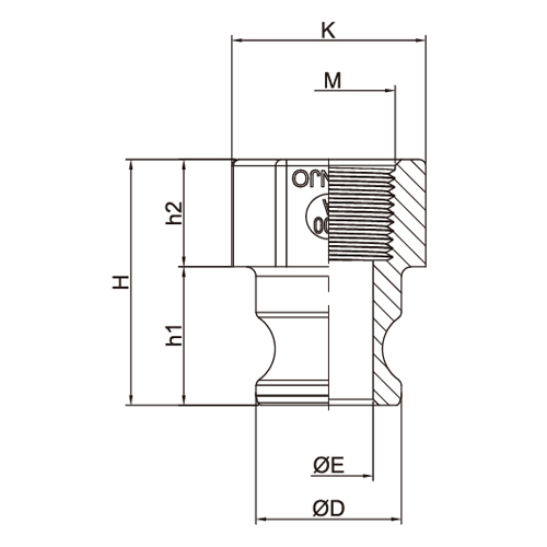 M：Rc1B　　　K：43mm\nD：φ37mm　　E：φ22mm\nh1：35mm　　h2：27mm　　H：62mm