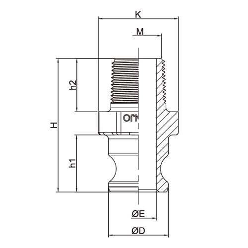 M：R3/4B　　　K：36mm\nD：φ32mm　　E：φ18mm\nh1：29mm　　h2：23mm　　H：61mm