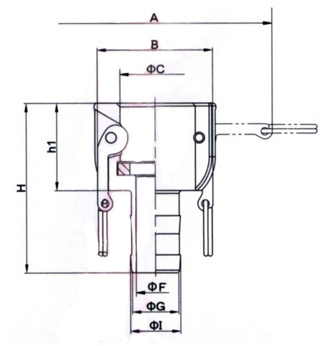 A：189mm　　B：90mm　　C：φ54mm\nF：φ30mm　　G：φ37mm　　I：φ40mm\nh1：51mm　　H：121mm