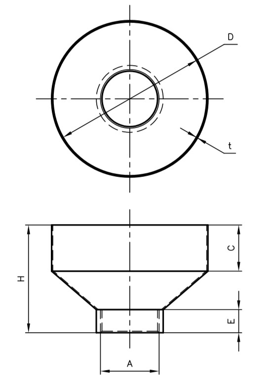 A：φ34.0mm、C：35mm、D：φ80mm\nE：21mm、H：86mm、t：1.6mm