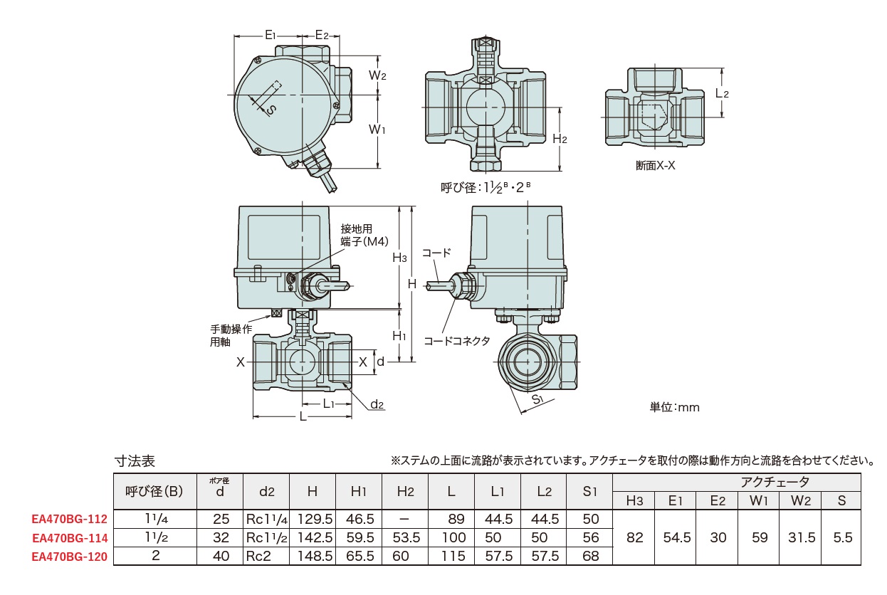 d:32mm d1:Rc1・1/2” H:142.5mm H1:59.5mm L:100mm L1:50mm L2:50mm S1:56mm H2:53.5mm  H3:82mm E1:54.5mm E2:30mm w1:59mm W2:31.5mm S:5.5mm