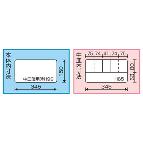 内寸：345(W)×150(D)×中皿使用時99(H)mm