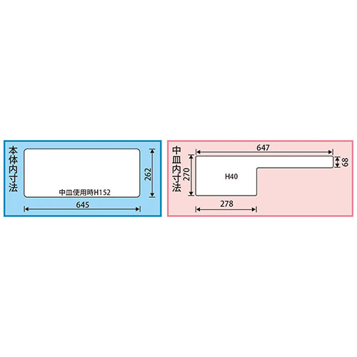 内寸：645(W)×262(D)×中皿使用時152(H)mm