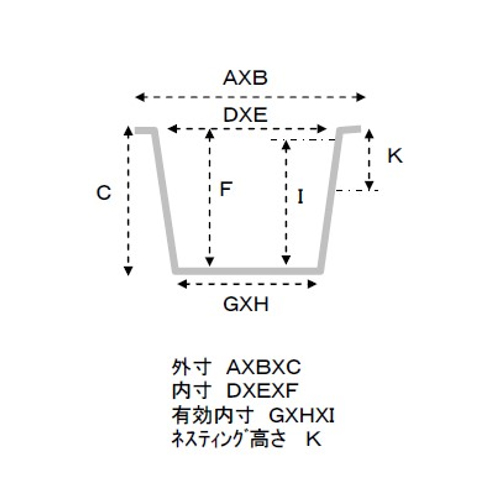 外寸：515×360×253mm\n内寸：471×330×221mm\n（有効内寸 407×263×221）\nネスティング高さ：16mm\n