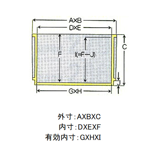 外寸：620×380×225mm\n内寸：570×330×219mm\n有効内寸：558×320×209mm