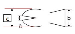 a：11mm、b：25mm、c：34mm\n