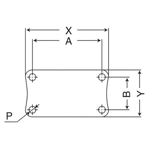 X=100mm、Y=57mm、A=82mm、B=40mm、P=9mm