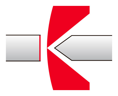 まっすぐな刃（切断面の片方：フラット、もう一方の片方：傘状）