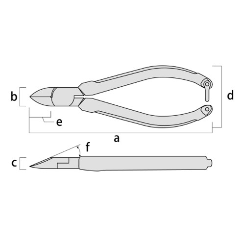 a：158.5mm、b：16mm、c：9.5mm、d：54mm、e：19.5mm、f：22mm
