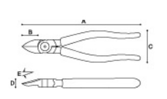 A：185mm、B：25mm、C：51mm、D：15mm、E：15°