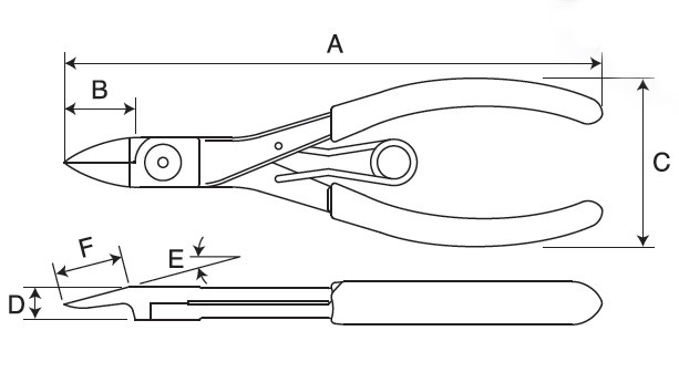 A：163mm、B：21mm、C：51mm、D：10mm、E：15°、F（刃長）：20mm