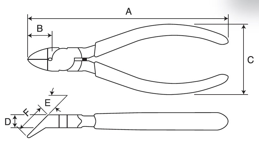 A：175mm、B：22.6mm、C：51mm、D：10mm、E：45°、F（刃長）：22.6mm