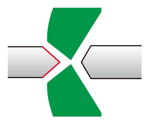 斜めの刃（切断面：両方傘状）