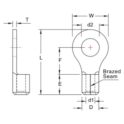 d2 :5.3　　W：9.5　　F：8.3　　L：19.0\nE：6.0　　D：5.6　　d1：3.4　　T：1.0\n（単位：mm）