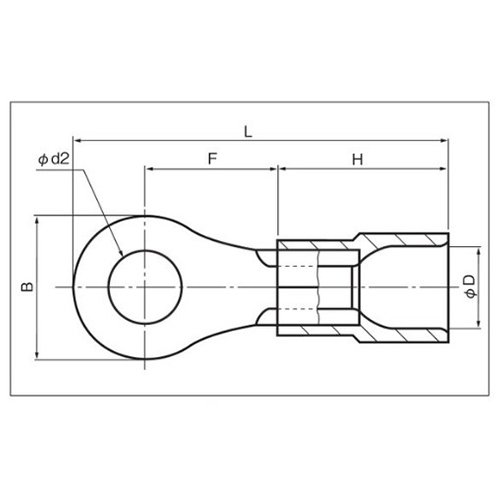 φd2：5.3mm、B：8.0mm、F：7.1mm、H：10.0mm、φD：4.1mm