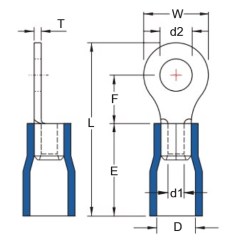 d2：4.3　　W：6.6　　F：6.3　　L：19.4\nE：10.0　　D：4.0　　d1：1.7　　T：0.75\n（単位：mm）