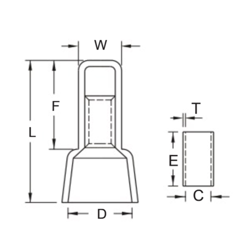 W：5.0　　F：13.6　　L：21.0　　D：8.0\nE：7.0　　T：0.5　　C：2.3（単位：mm）