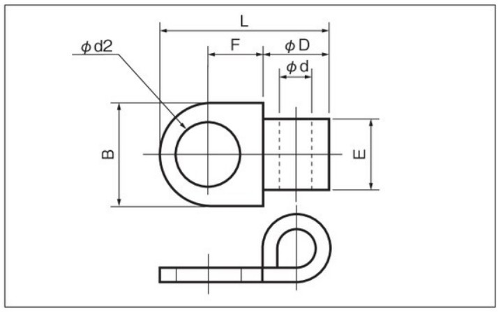 ｄ2：φ3.6mm　　　Ｂ：6.0mm　　　Ｌ：10.0mm\nＳ：2.8mm　　　Ｅ：4.0mm\nＤ：3.9mm　　　ｄ：φ2.3mm