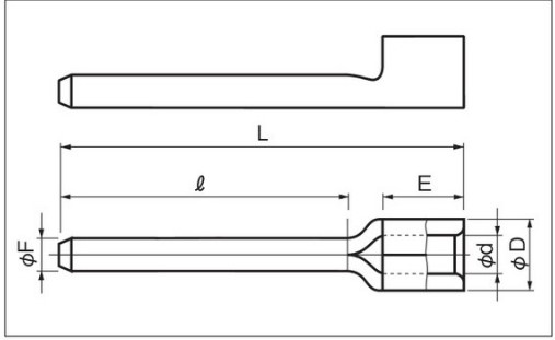 F：φ1.9mm　　l：16.0mm　　L：25.0mm\nE：6.0mm　　D：φ5.6mm　　d：φ3.0mm
