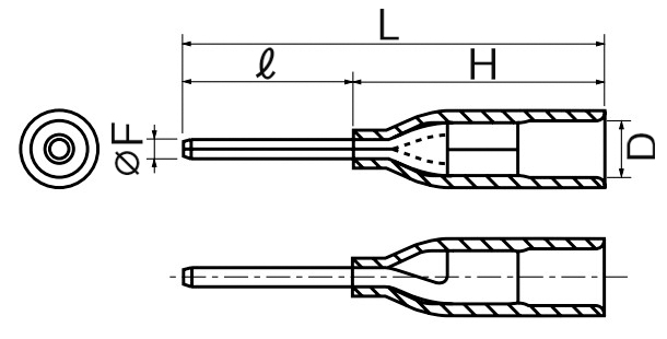 Ｆ：φ1.1mm　　　ｌ：9.0mm　　　Ｌ：25.0mm\nＨ：16.0mm　　　Ｄ：φ3.6mm
