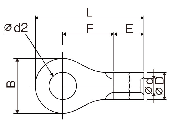 ｄ2：φ3.2mm　　　Ｂ：5.6mm　　　Ｌ：12.0mm\nＦ：4.7mm　　　Ｅ：4.5mm\nＤ：φ2.5mm　　　ｄ：φ1.4mm