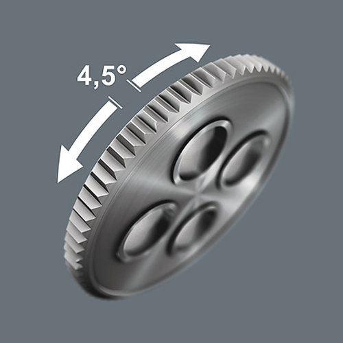 細かいギア（80歯）と4.5°の振り幅を備えた一体型ラチェットは、工具を再配置することなく、ねじ回しを容易にします。