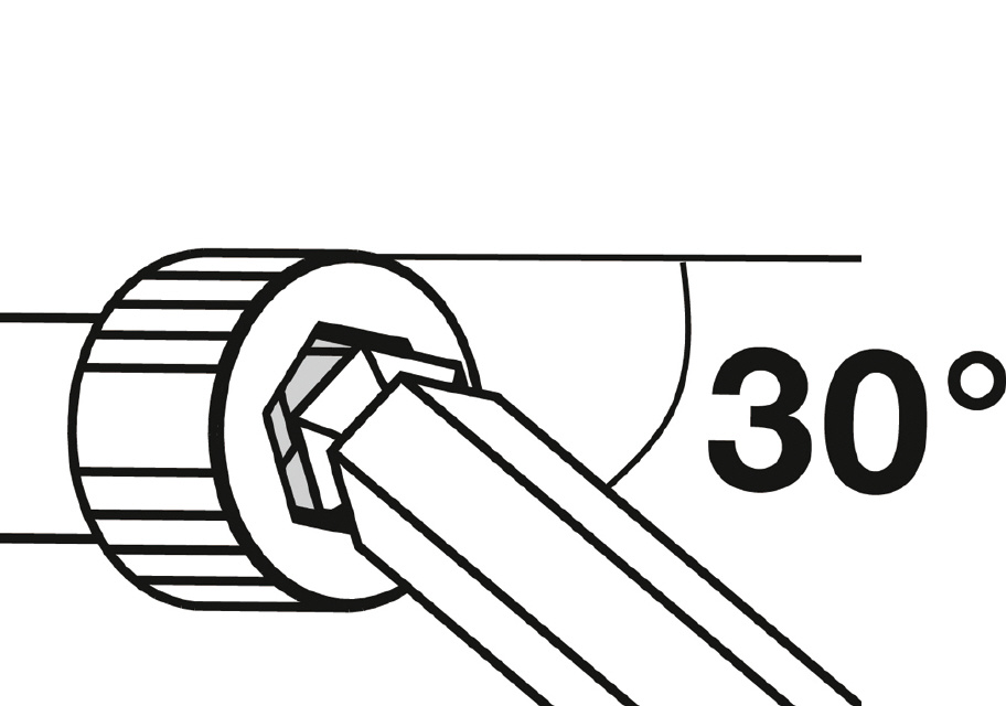 最大30°まで傾けてねじを回すことができます。